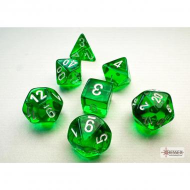 Set 7 MINI DADI Chessex Translucent Green / White 20375