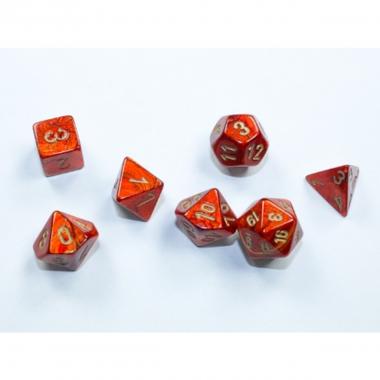 Set 7 MINI DADI Chessex Scarab Scarlet / Gold 20414