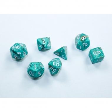 Set 7 MINI DADI Chessex Marble Oxi-Copper / White