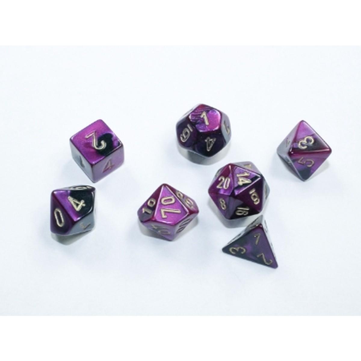 Set 7 MINI DADI Chessex Gemini Black - Purple / Gold 20640