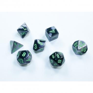 Set 7 MINI DADI Chessex Gemini Black - Grey / Green 20645