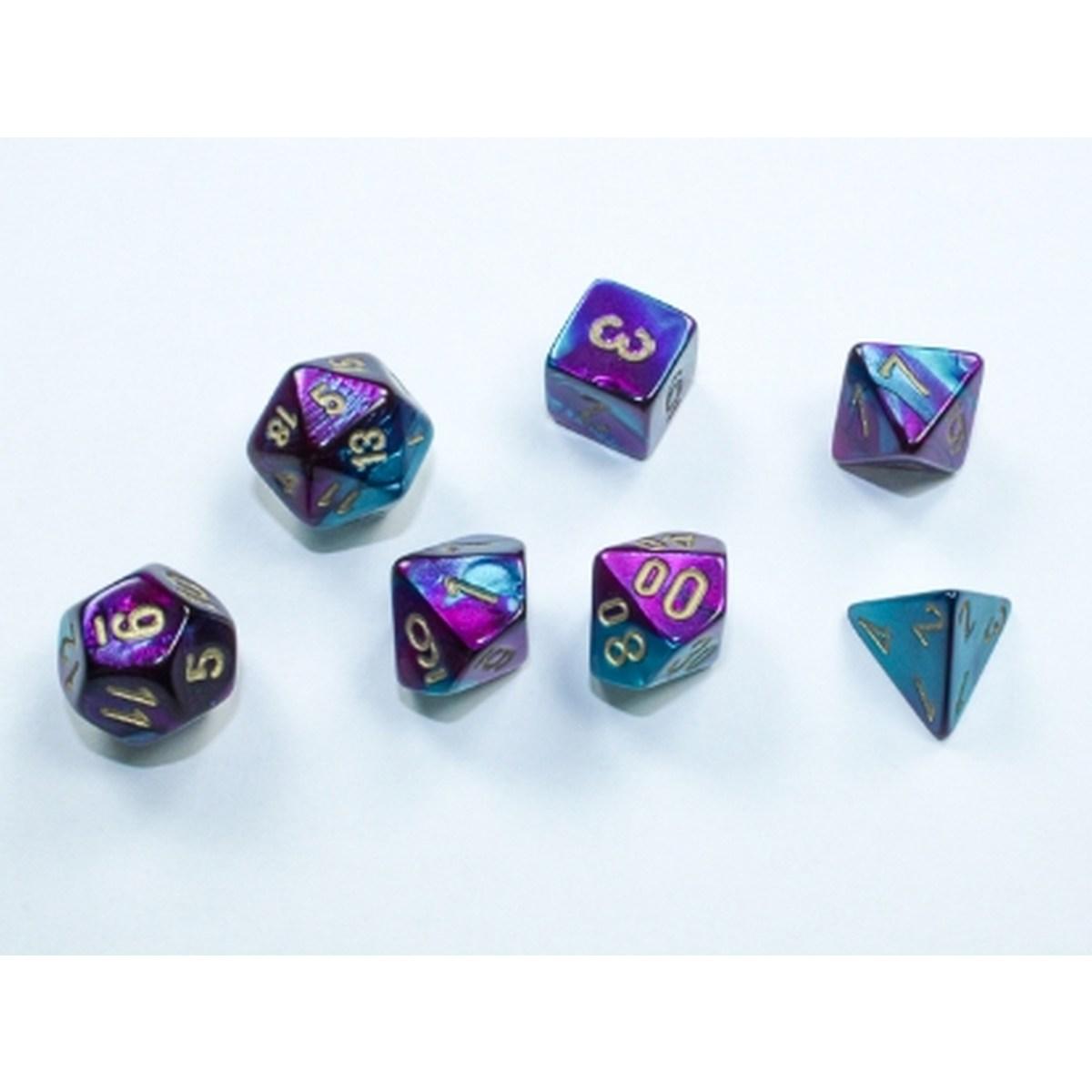 Set 7 MINI DADI Chessex Gemini Purple - Teal / Gold 20649