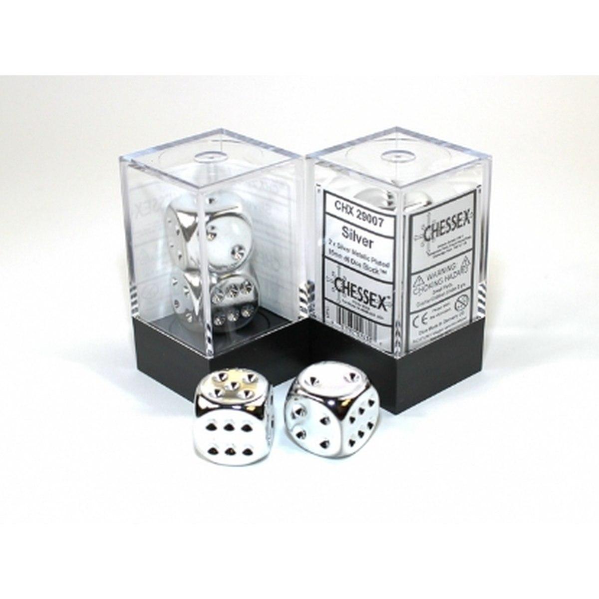 Set 2 DADI Chessex Silver Plated 16mm d6 29007
