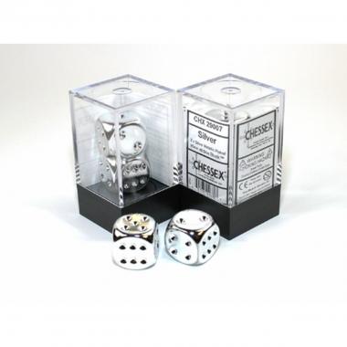 Set 2 DADI Chessex Silver Plated 16mm d6 29007